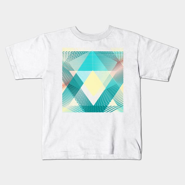 Geometric triangle pattern blue Kids T-Shirt by carolsalazar